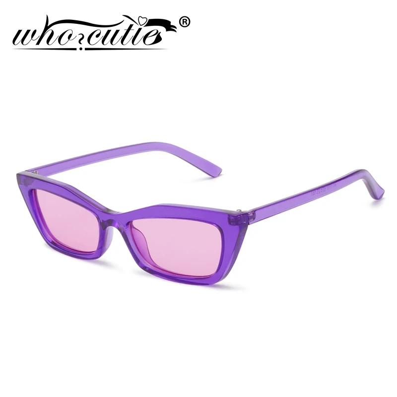 

WHO CUTIE Vintage Purple Cat Eye Sunglasses Women Brand Designer Fashion Crystal Frame 70s Retro Cateye Sun Glasses OM658