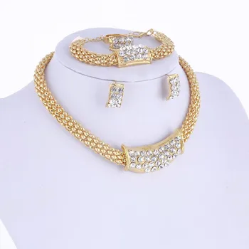 

VA-87 Amazing Price Wedding Gold Jewelry Sets For Women Pendant Statement African Beads Crystal Necklace Earrings Bracelet