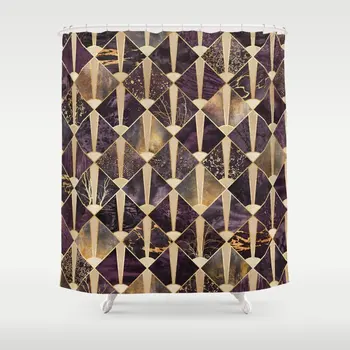 

Lovely Bathing Art Deco Tiles - Plum Shower Curtain Waterproof Bathroom Curtain Bathroom Shower Accessories Decor Bath Curtain