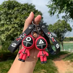 New product Squid Game Figures Mask Keychain Charms Accessories Round Six Cosplay Keychains for Ladies Men Key Chain Toys Gift