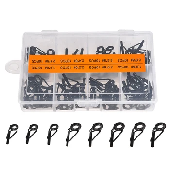 

80pcs Black Sturdy Tools Guide Tip Kit Wear Resistant Replacement Removable Easy Install Multi Size Fishing Rod Eye Rings