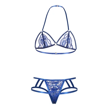 

Women Exotic Set Transparent Sexy Lingerie Strappy Lace Halter Top Bralette Set Clasp Nightwear