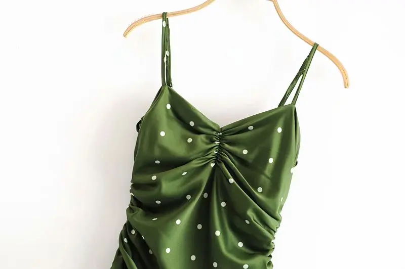 Летние Для женщин горошек зеленый слинг вечерние сексуальное платье с коротким рукавом, с открытой спиной, без рукавов, со шнурком драпированный обтягивающий мини платье LDZZ6086