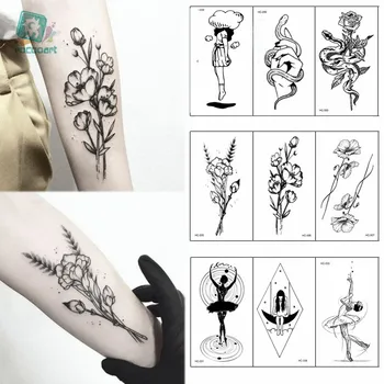 

Rocooart Hot 1PC Popular Ballet Black White Flowers Tattoos Sticker Temporary Drawing Body Art Fake Water Transfer Taty