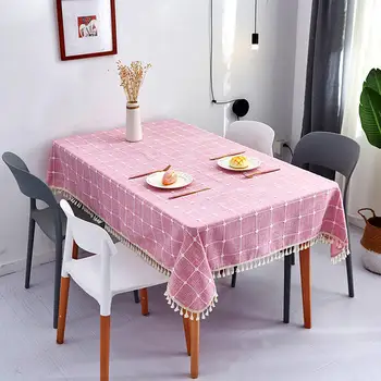 

Home Decorative Linen Tablecloth with Tassel Waterproof Oilproof Thick Rectangular Wedding Dining Table Cover Tea Table Cloth