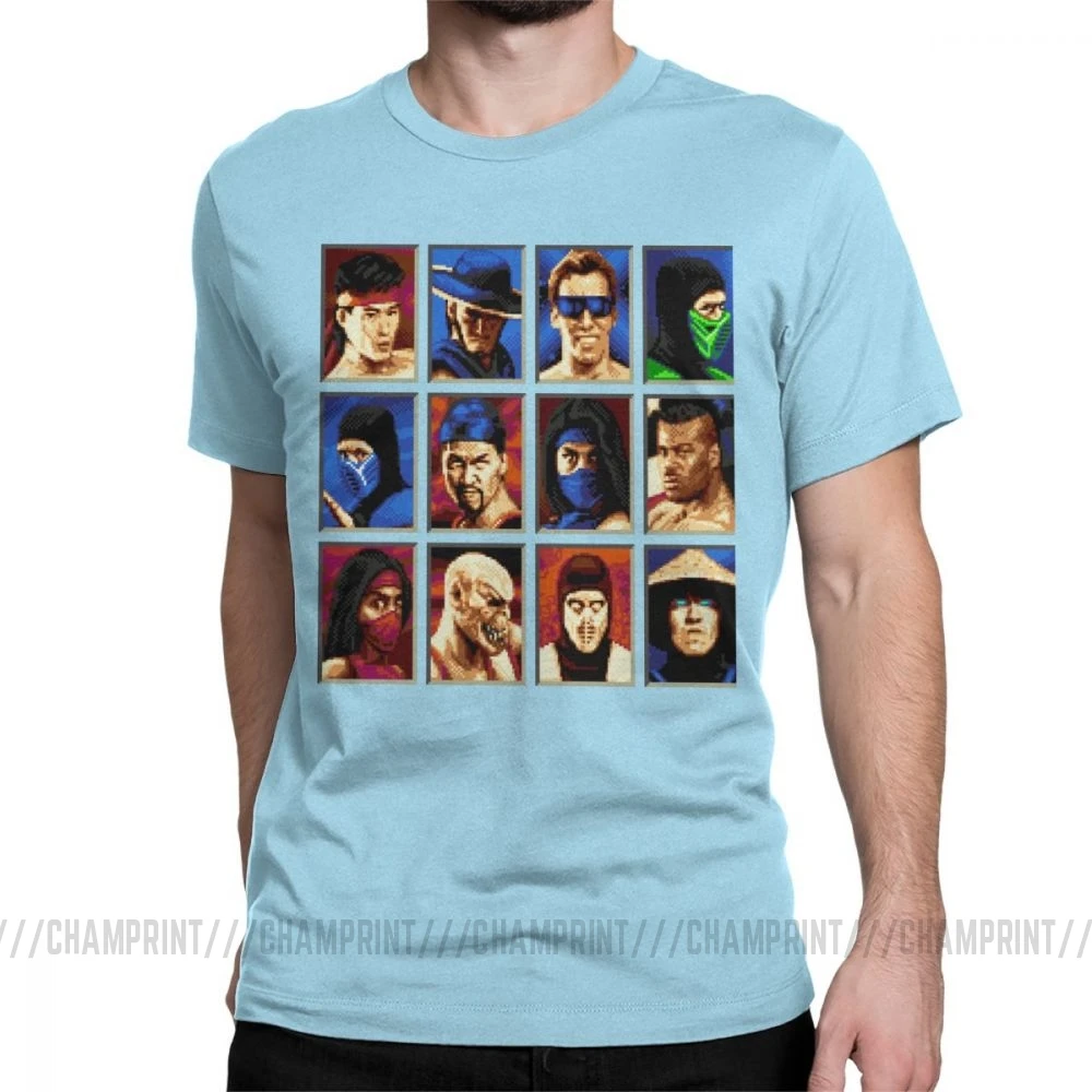 Винтажные футболки Mortal Kombat II Genesis Character выберите 16 Bit футболка Ретро геймер Коллаж футболки мужская хлопковая одежда для вечеринки - Цвет: Небесно-голубой