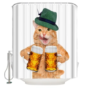

Animal Cat Beer Hat Waterproof Shower Curtain Home Decoration Shower Curtain Bathroom Accessories