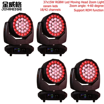 

Free Shipping 4pcs/lot Led Moving Head Zoom Light 37x15w RGBW 4in1 LED With Wash Moving Head Light 18/42 Channels For Nigh Club