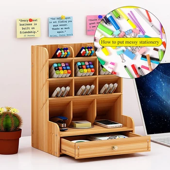 

13 Grids 5-Layer Book Box Organizer Desktop Storage Wooden Box File Rack Pencil Pen Jewelry Display Rack Home Office Supply DIY