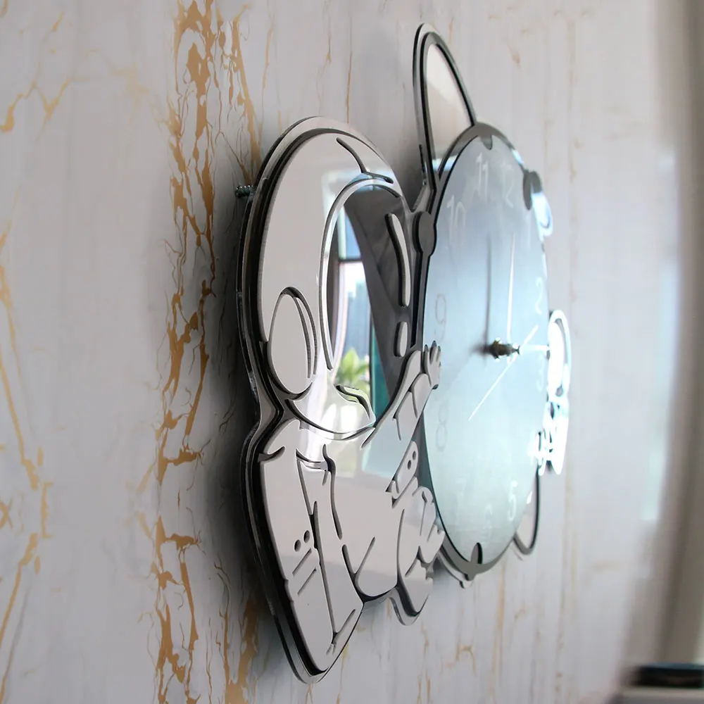 Astronaut On The Moon Cartoon Spaceman Wall Clock Silent Non Ticking Outer Space Wall Art Cosmonaut Kids Room Decorative Clock Just6F