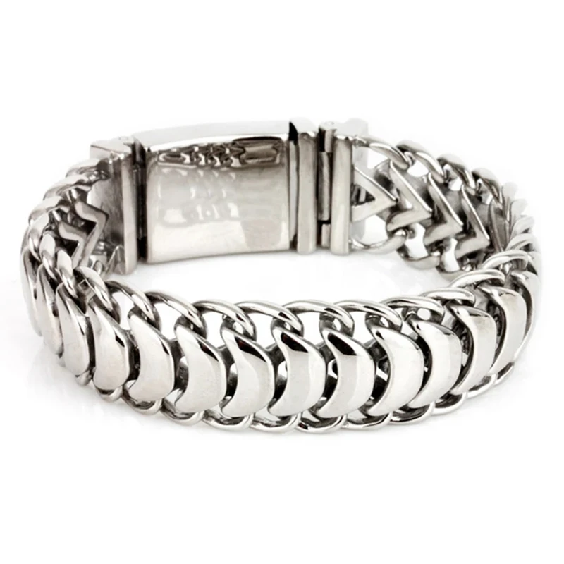 20mm Heavy Men's Biker Bracelet Silver Color 316L Stainless Steel Curb Cuban Link Dragon Keel Wristband Male Jewelry 7.87-9 Inch |