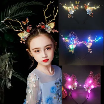 

LED Reindeer Antlers Headband Christmas Deer Ear Flower Glow Light Crown Hair Band Party Hairband Wedding Birthday Gift