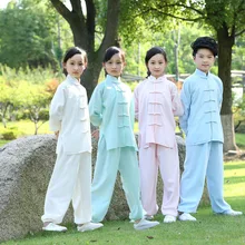 Комплект одежды из 2 предметов для кунг-фу, Детский Костюм тайцзи Детские комплекты с короткими рукавами в китайском стиле Одежда для мальчиков, Gongfu костюмы для девочек