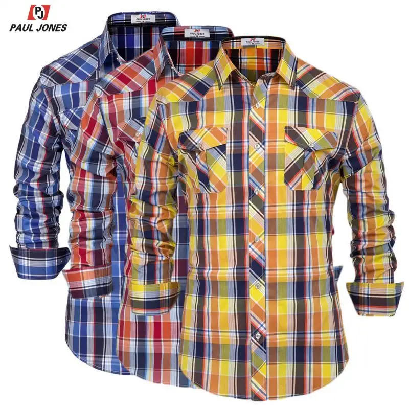 Paul Jones Mens Western Plaid Checked Shirt Button Down Casual Shirt