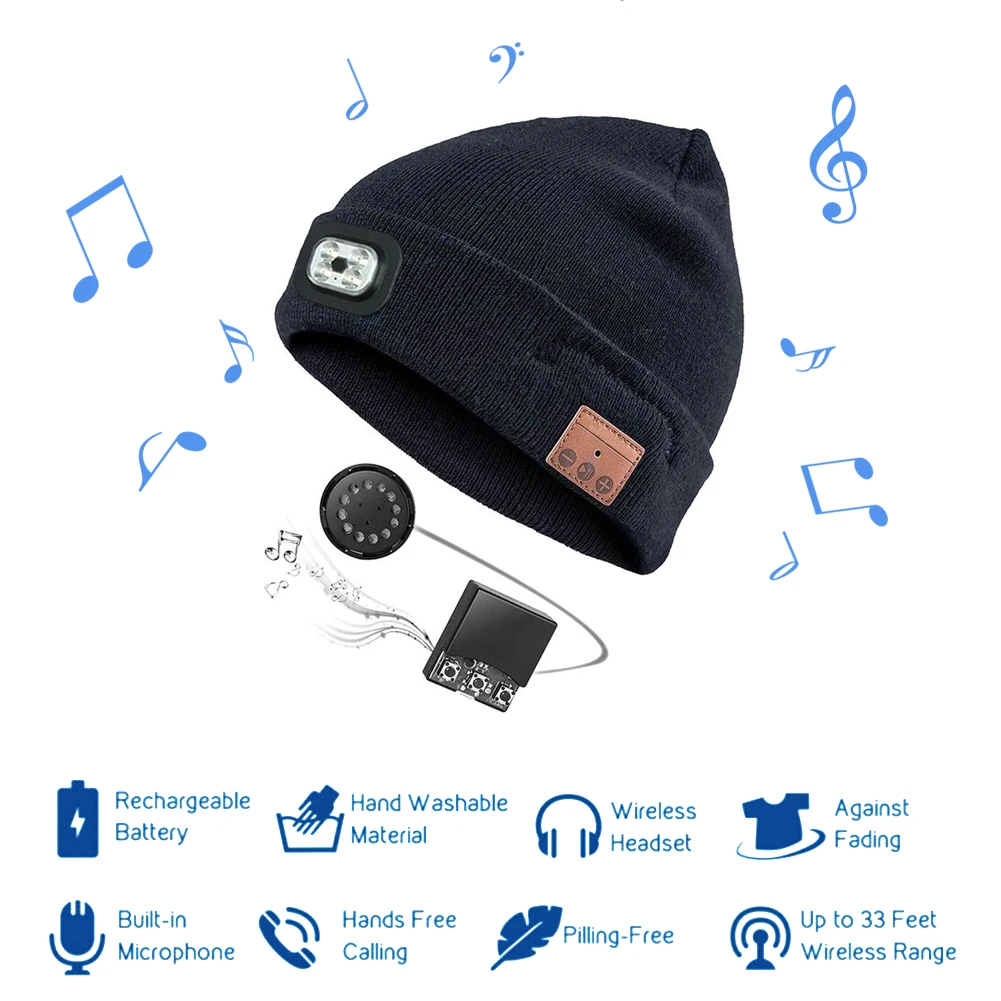 Светодиодный светильник Беспроводной шапка c наушниками Bluetooth музыка вязаная шапка, шапка для бега, спортивные Кепки черный/серый зарядка через usb для приготовления пищи на воздухе бег