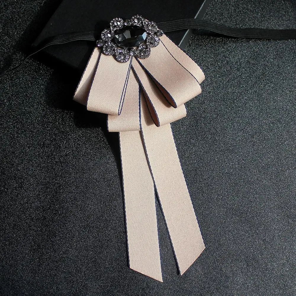 Ribbon Bow Tie Британский мужской женский ретро воротник рубашка галстук-платок Винтаж эластичная лента Стразы сплав Бабочка Форма лента галстук-бабочка - Цвет: Ribbon Bow Tie