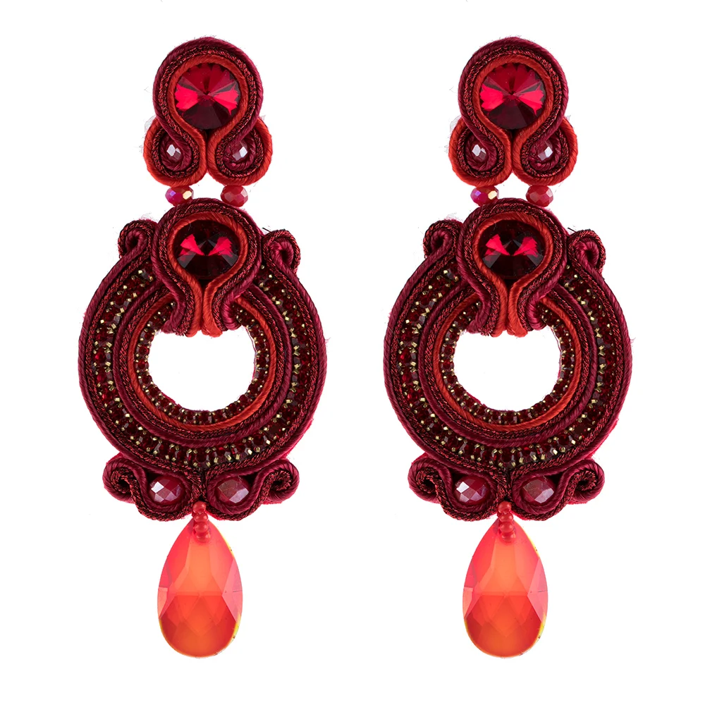 KPacTa серьги в этническом стиле, ювелирные изделия для девушек, ручная работа, кожаная подвеска, ювелирные изделия, разноцветные женские серьги с кисточками - Окраска металла: red