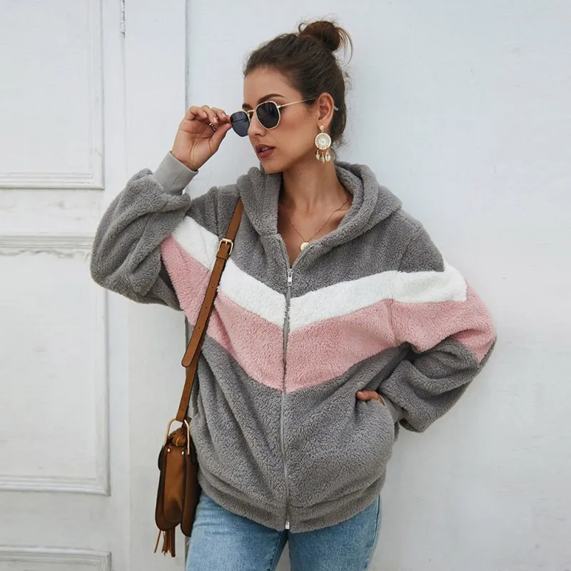 Finest  Autumn Hoodie Fleece Cardigan Women Plush Hooded Jacket Casual Loose Streetwear
