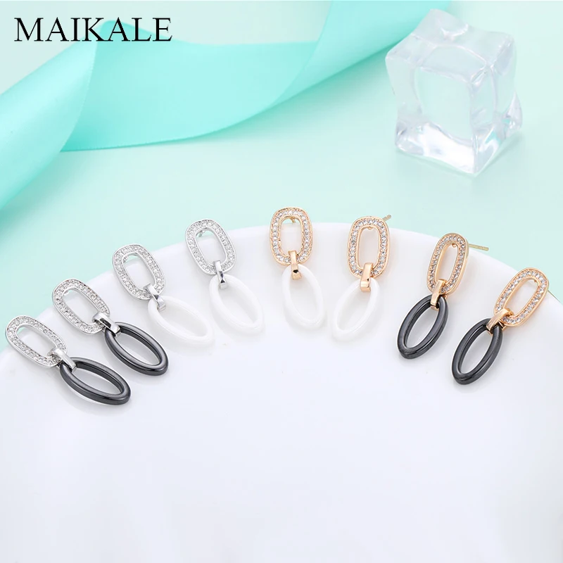 Женские керамические серьги-капельки MAIKALE, круглые золотистые/серебристые романтичные серьги модного дизайна с фианитом, ювелирные изделия для подарка