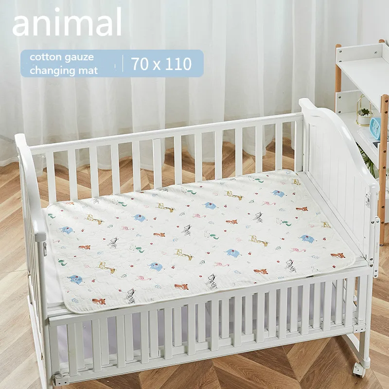 animal 70x110cm MuslinTree cotton baby nappy changing pad crib mattress foldable changing mat cover - Цвет: animal 70x110cm
