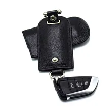 Роскошный автомобильный брелок модный черный цвет из натуральной кожи чехол для ключей простая Магнитная Накладка для кнопки беспроводная кнопка телефона