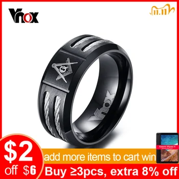 

Vnox Vintage 9mm Masonic Ring Men Jewelry Black Stainless Steel With Wire Brother Gift
