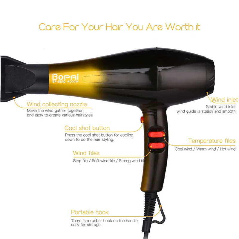 High Power 4000W Professional Hair Dryers For Hairdresser Barber Salon Negative Ion Ionic Blow Dryer Fast Styling Hair Blower