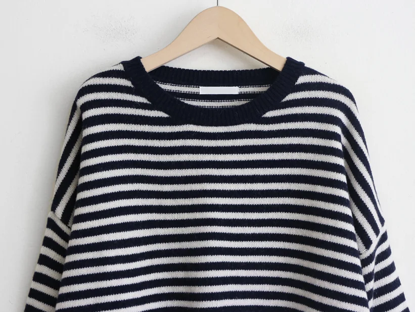 RUGOD korean chic new autumn sweater pullovers women o neck stripe pattern loose knitted sweater fashion female casual warm top