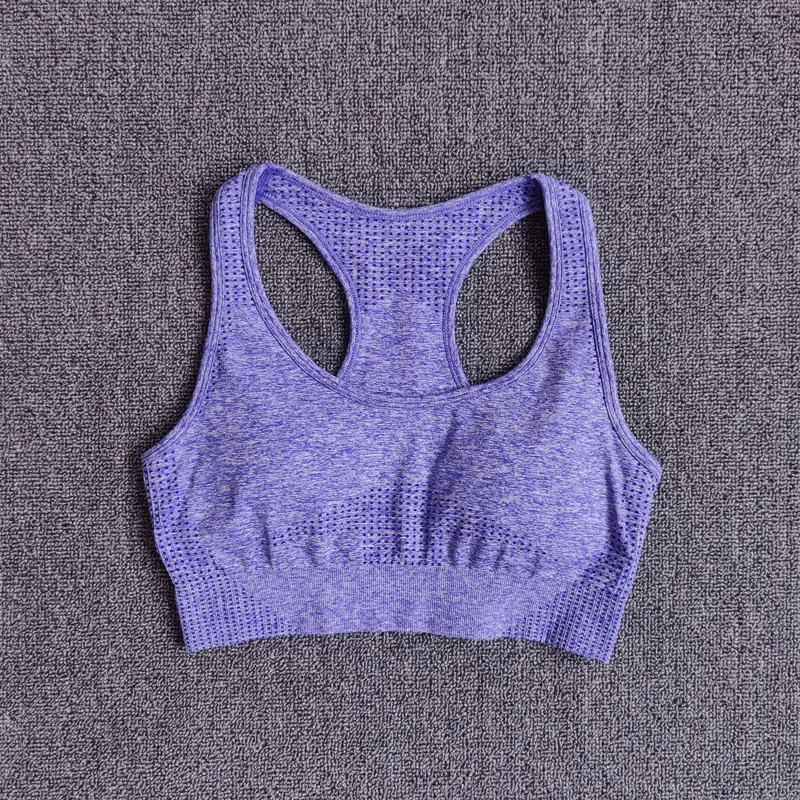 Purple Бесшовный спортивный бюстгальтер Топ для спортзала женский фитнес бег укороченный топ пуш-ап женский спортивный бюстгальтер для занятий йогой с вкладышами Высокая ударная спортивная одежда - Цвет: Purple