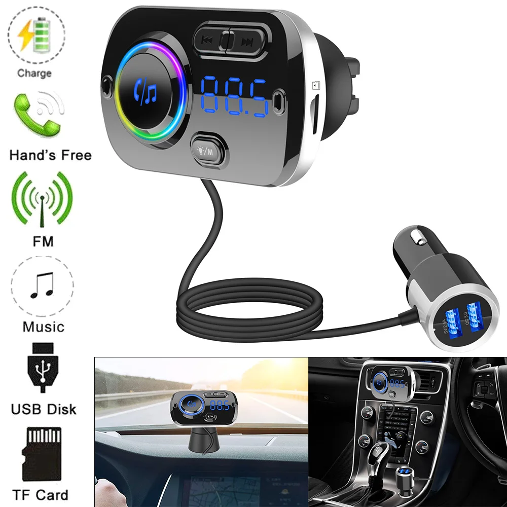 Автомобильное зарядное устройство для телефона с громкой связью беспроводной Bluetooth fm-передатчик lcd аудио mp3-плеер двойной USB зарядное устройство 2.1A автомобильные аксессуары