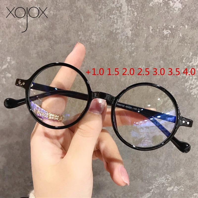 XojoX +150 250 350 400 Women Reading Glasses Round Men Farsighted Eyewear Samll Frame Presbyopic Prescription Eyeglasses 2022 | Аксессуары