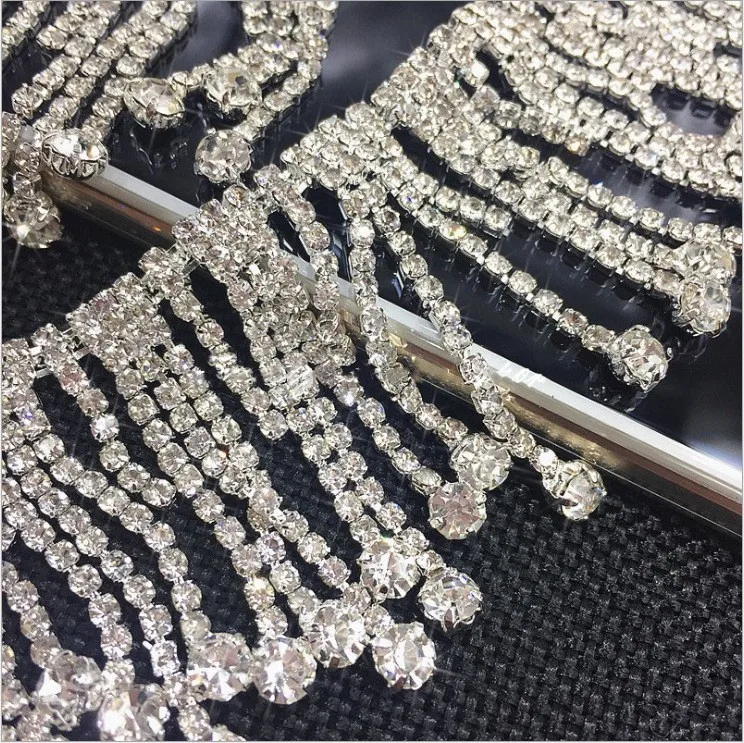 1 Yard Rhinestone Fringe Trim Silver Rhinestone Ribbon Crystal Diamond Tassel Rhinestone Trim for Sewing Crafts Clothing Accessories Jewelry DIY