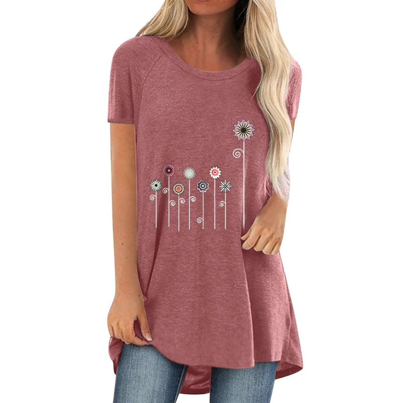 

New Autumn Floral Printed Loose Tshirts Short Sleeve Casual Y2k Tshirts Oversized E-Girl Vintage Shirts Clothes Tops For Women