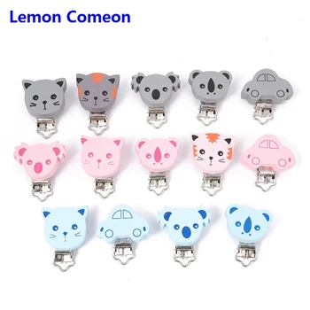 

5PCS Colorful Wood Pacifier Clips Cartoon Koala Cat Ecofriendly DIY Crafts Soother Holder Dummy Clips Adapters Attachments
