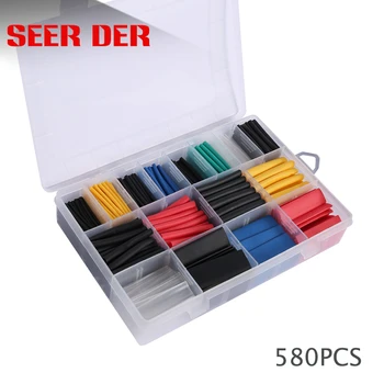 

580pcs Assortment Electronic 2:1 Wrap Wire Cable Insulated Polyolefin Heat Shrink Tube Ratio Tubing Insulation