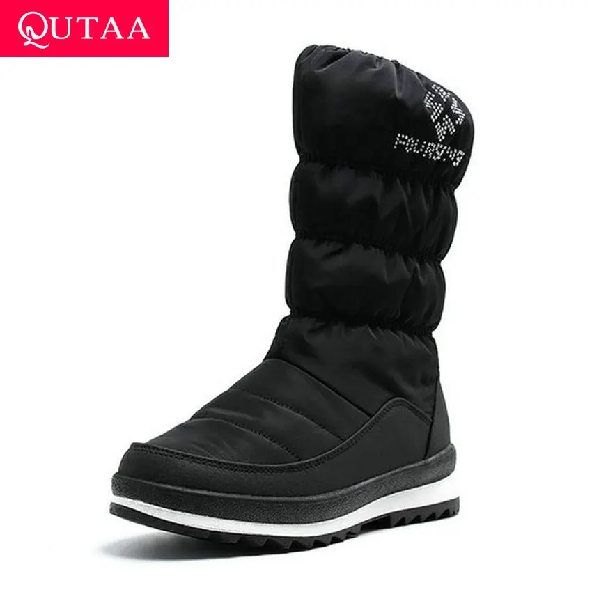 

QUTAA 2020 Fashion Platform Down Mid Calf Boots Round Toe Slip on Women Shoes Wedge Heel Zipper Casual Snow Boots Big Size 36-41
