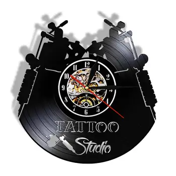 

Tattoo Studio Business Logo Retro Vinyl Record Wall Clock Tattoo Salon Opening Ceremony Gift Wall Watch Tattooist Home Decor