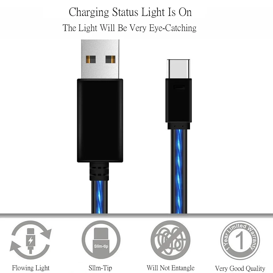 Кабель для быстрой зарядки для iPhone samsung huawei Micro usb type C светодиодный светящийся зарядный кабель мобильного телефона зарядное устройство Шнур для телефона