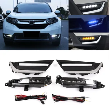 

Triple Colors White & Ice Blue & Amber Fish Arrow Style LED Daytime DRL Lights Kit w/ Turn Signal For Honda CR-V CRV 2017-201