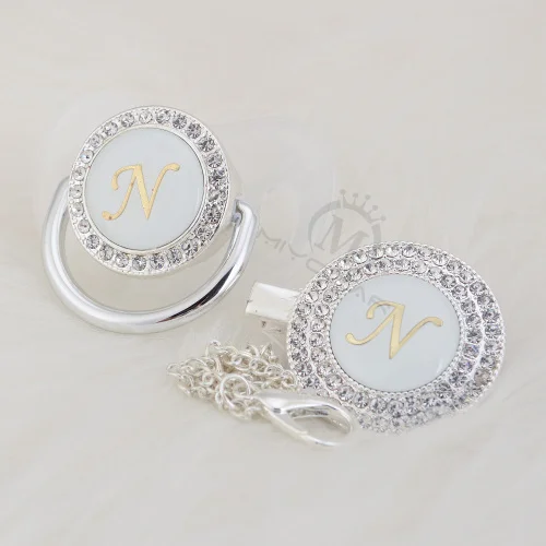 MIYOCAR серебряное шикарное имя инициалы буквы N элегантное шикарное соска и пустышка зажим BPA бесплатно пустышка bling уникальный дизайн LN-1 - Цвет: LN-1-1  6-18M