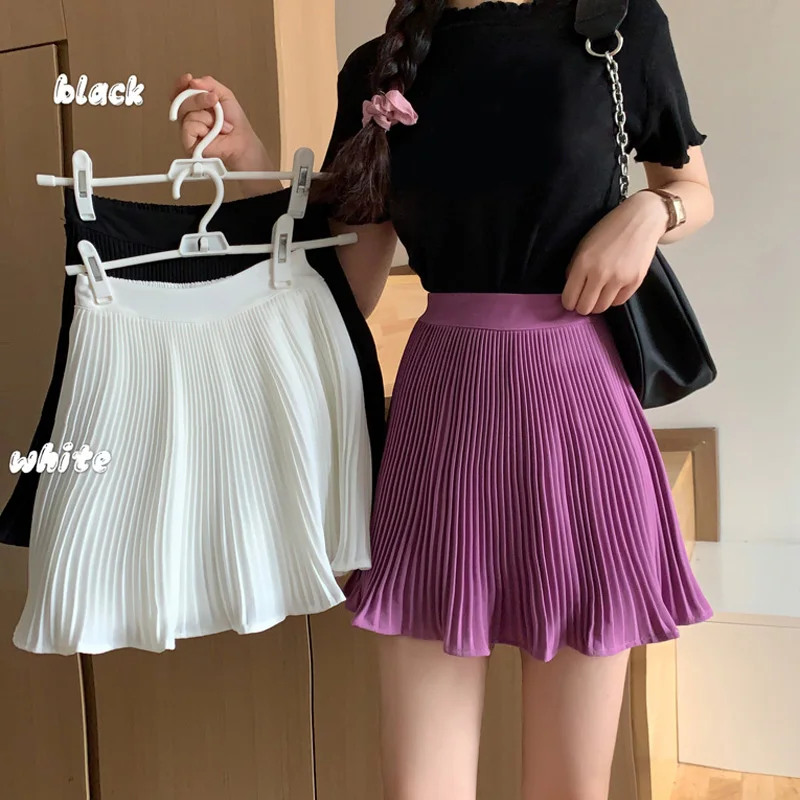 

A-line skirt female 2021 new college style high waist slim short skirt temperament pure color pleated skirt tide