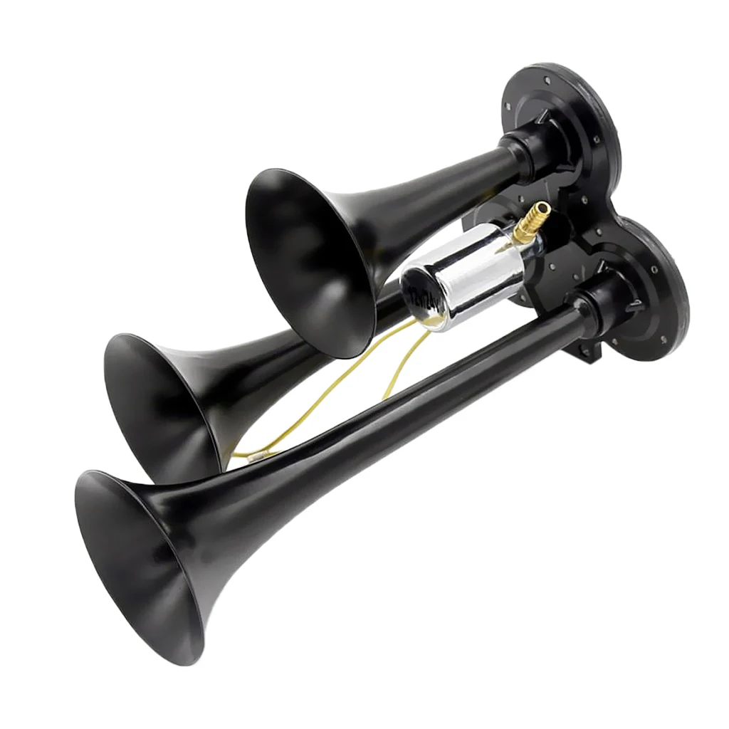 12V Premium Quality Triple Trumpet Air Horn with Electric Solenoid Loud 150db for Car Truck Boat SUV Train - Black