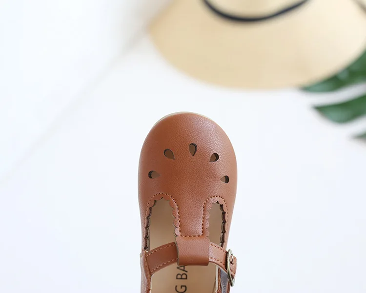 comfortable sandals child HoneyCherry Summer new leather shoes retro hollow children's soft bottom peas shoes toddler girl shoes extra wide fit children's shoes