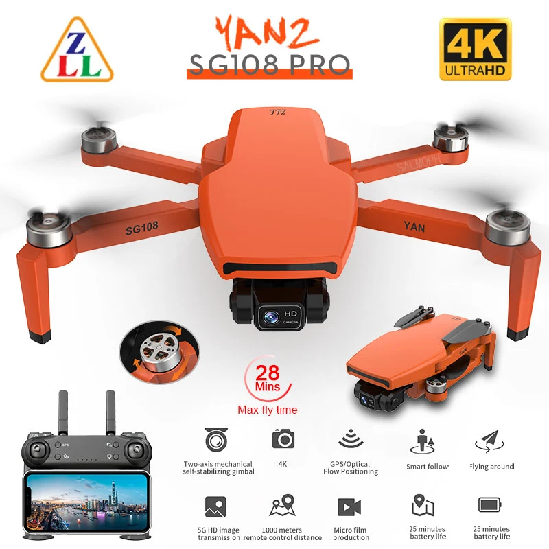ZLRC SG108 Pro GPS Drone With 5G Wifi 2-Axis Gimbal 4K HD Dual Camera Brushless Optical Flow RC Quadcopter Mini Dron VS L108