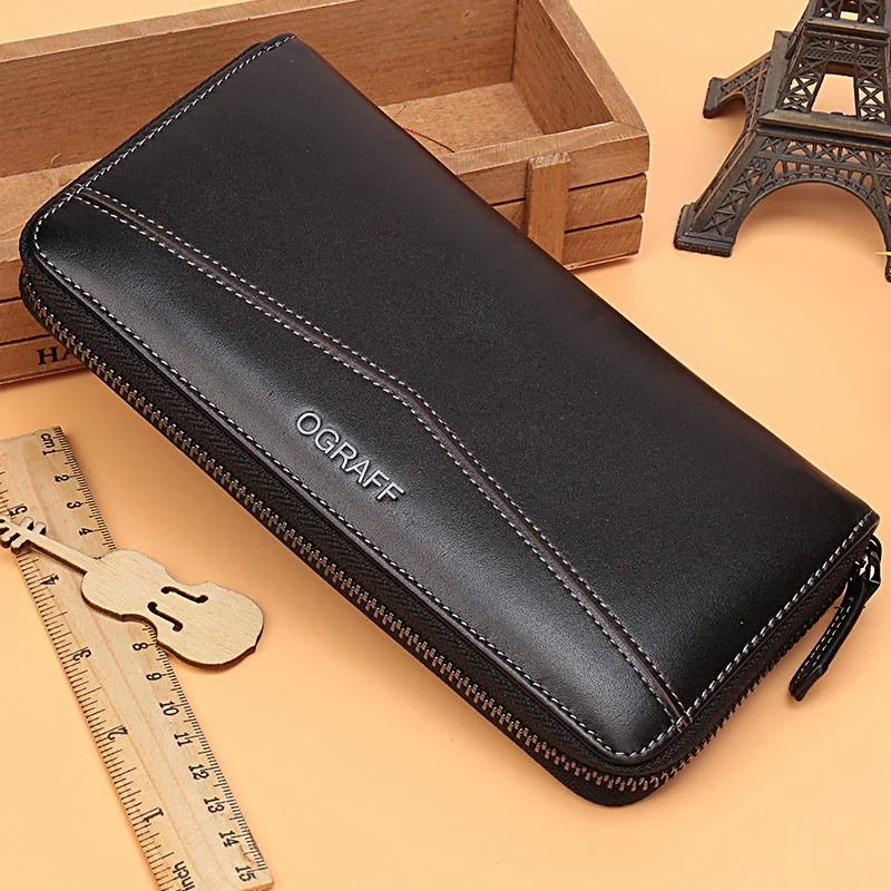 OGRAFF Long Mens Wallet Leather Genuine Coin Purse Men Clutch Male Credit Card Holder Money Bag Phone Wallet Big Walet Business