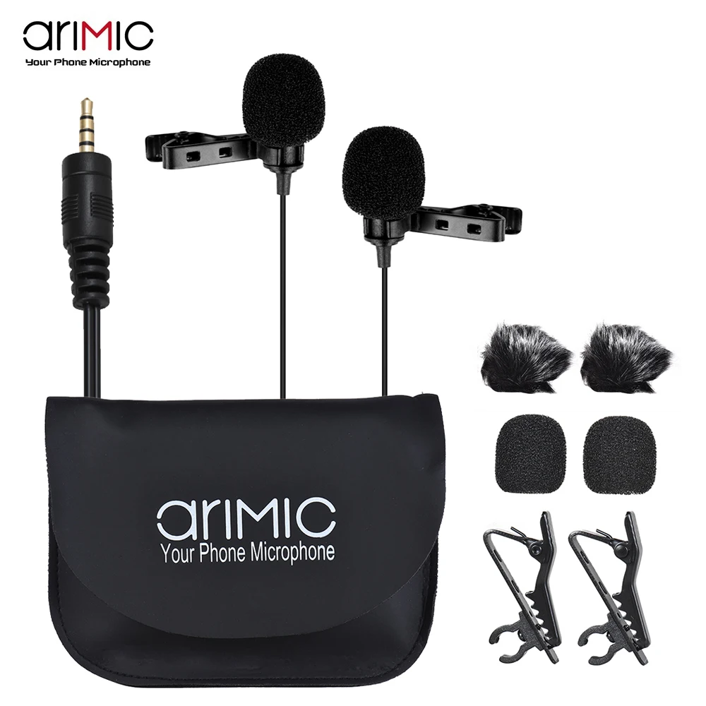 Микрофон AriMic на лацкане с двумя головками петличный всенаправленный