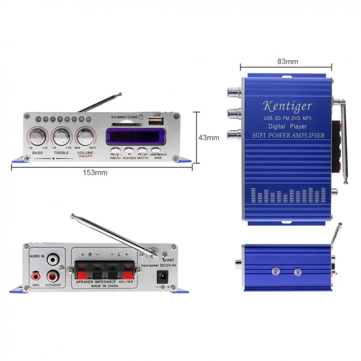 HY502 цифровой дисплей Hi-Fi 2CH автомобильный стерео усилитель мощности поддержка для iPod/USB/MP3/FM/SD вход