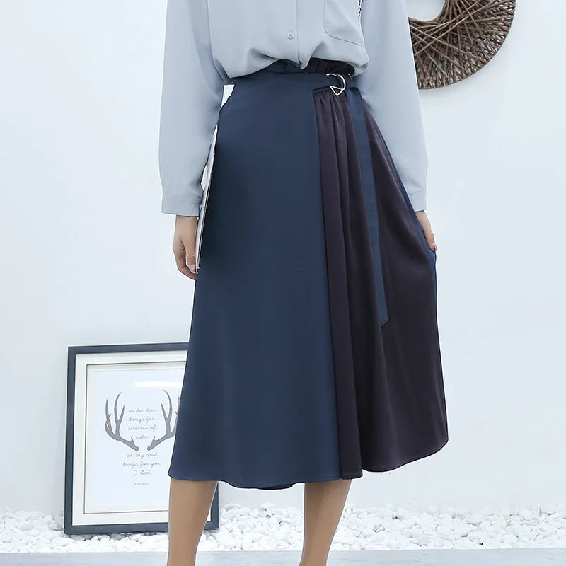

2019 Spring New Style Skirt Mid-length over-the-Knee Elegant WOMEN'S Dress A- line Korean-style High-waisted Slimming Pleated Sk