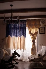 

Brand Designer Curtains French American Country Style Linen Splicing Window Treatments Retro Ocean Blue Customize Window Drapes