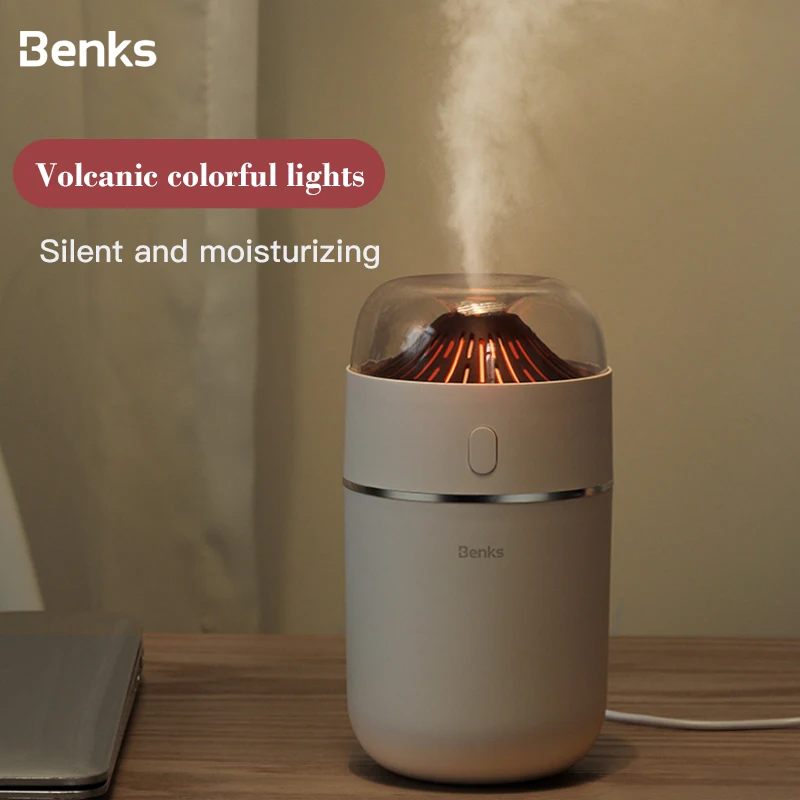 

Benks 320ml USB Humidifier Mini Portable Small Volcano Aroma Aromatherapy Air Purifier Car Creative Night Light for Office Home